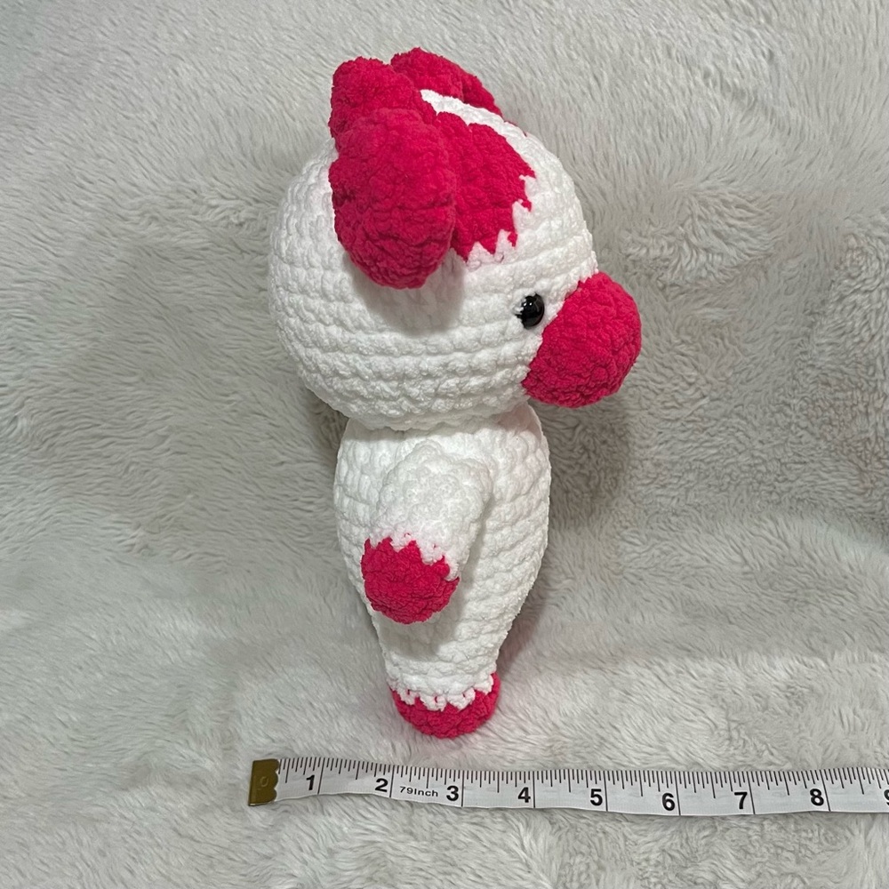 Handmade Plush Cow Stuffed Toy - White & Bright Pink - Picture 2 of 4